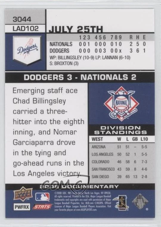 2008 Upper Deck Documentary Matt Kemp #3044 - Image 2 of 2