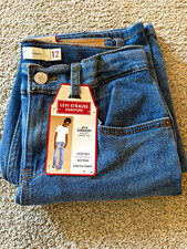 Levi Strauss Signature Boys Straight Jeans Size 12 Blue Stretch Adjustable Waist