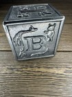 Vintage Pewter Alphabet Block Coin Bank Animals ABCD Silver Plated Cube — photo 7