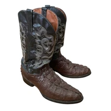 Texas Legacy Handmade Leather Brown Cowboy Boots Alligator Tail Print Mens 11