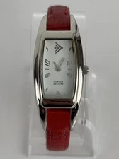 Silpada Designs 20mm Silver Tone Quartz Watch w/Red Leather Band & Battery