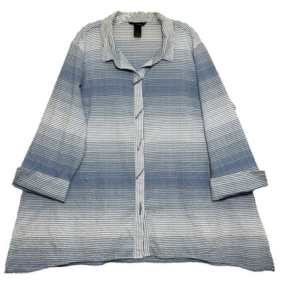Ali Miles Tunic Top Women 2X Blue White Striped Toggle Buttons Cotton Blend