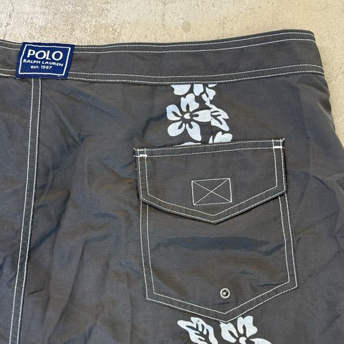 Vintage Polo Ralph Lauren 34 Floral Board Shorts Swim Trunks Hibiscus Dark Green - Picture 2 of 10