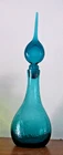 Vintage MCM Blue Crackle Glass Decanter & Stopper Blenko Rainbow Unmarked