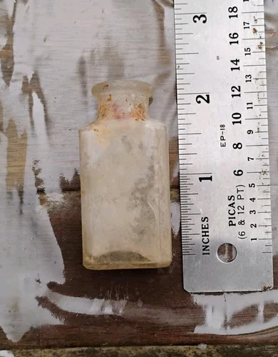 Tiny Vintage Cork Top Medicine Apothecary Frosted Glass Bottle