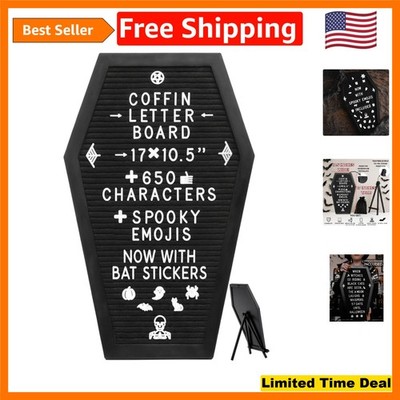 Gothic Coffin Letter Board with 3D Bat Stickers - Spooky Emojis & Custom Mess...