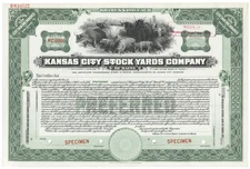 Kansas City Stock Yards Company. Stock Certificate.