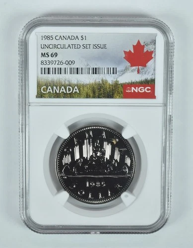 1985 Canada 1 Dollar Voyageur Unc Set Issue MS69 NGC Canada Label *7455