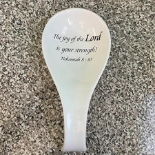 Vintage RARE Lg 9x4.25" Coventry Daily Blessings White Bible Spoon Rest NICE!