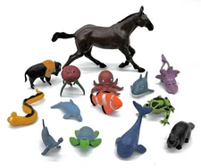 Lot of 14 K&M Animal Sea Life Figures Frog, Horse, Shark, Snake, Fish, Turtle…..