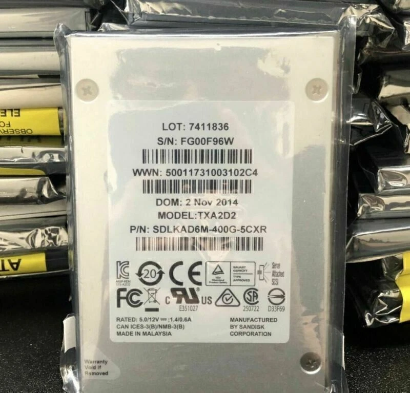 SanDisk 400GB SAS SDLKD6M FG00F96W TXA2D2 SDLKAD6M-400G-5CXR TOSHIBA MLC