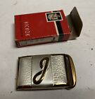 Belt Buckle Hat Band in Box Master Plate Hickok Made in Usa Initial J old Tone