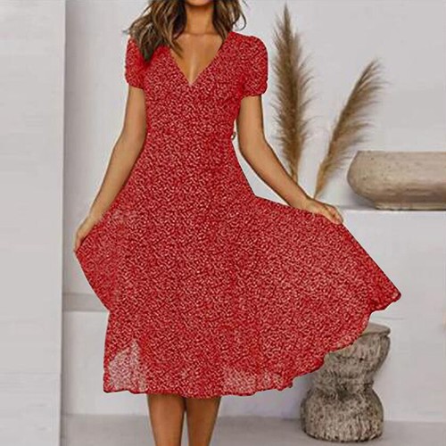 Damen Sexy Floral Bedrucktes Kleid Polyester V-Ausschnitt Kurzärmliges Kleid - Bild 5 von 18