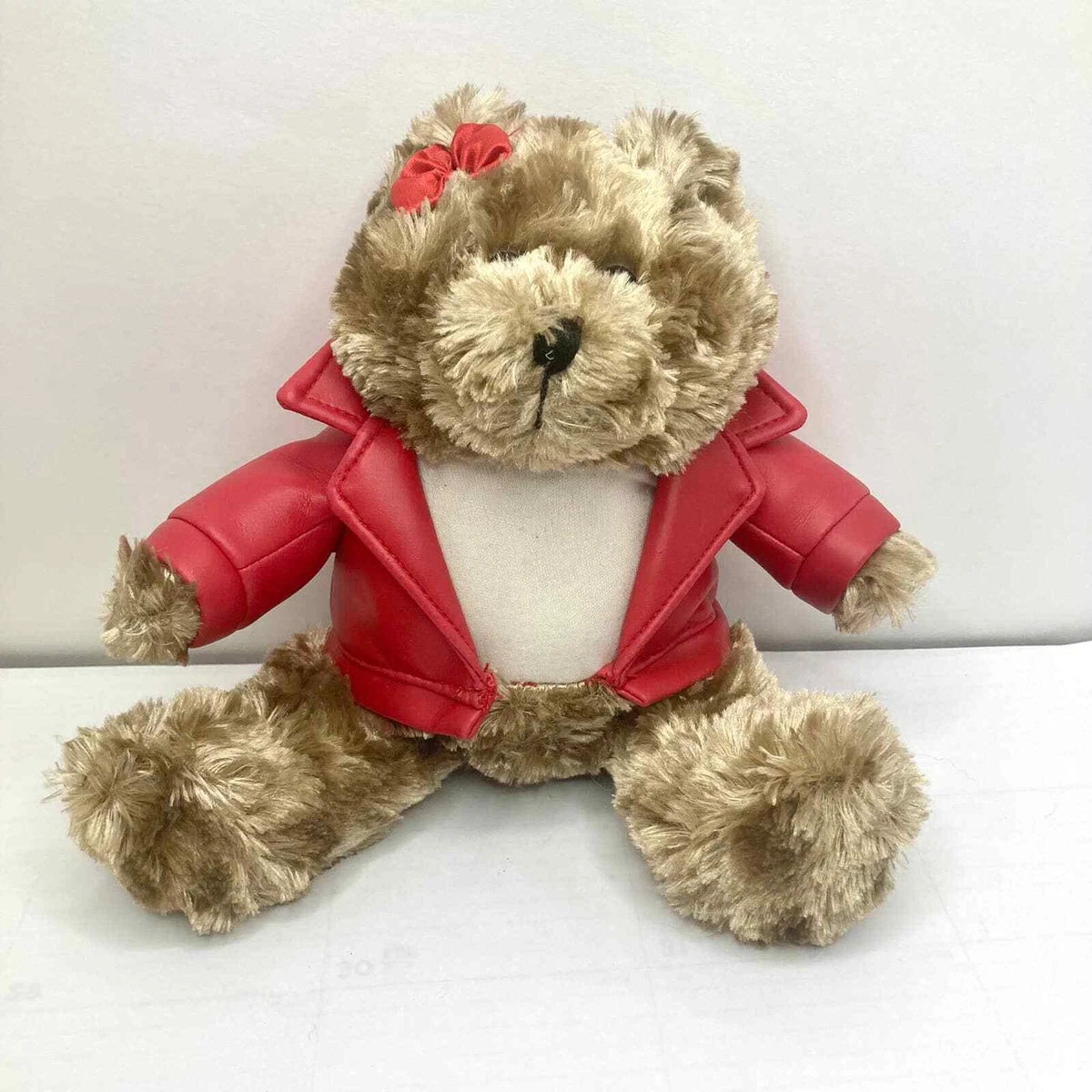 Galerie Teddy Bear Leather Red Jacket Stuffed Animal Toy Soft Gift Plush Bow