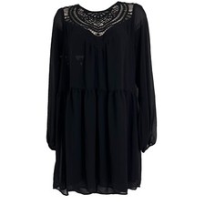 Express Dress Women's Small Long Sleeve Above Knee Mini Shift Black Chiffon
