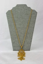 Lucien Piccard King Neptune Pendant and Gold Tone Chain Necklace, 1970's, 53gr