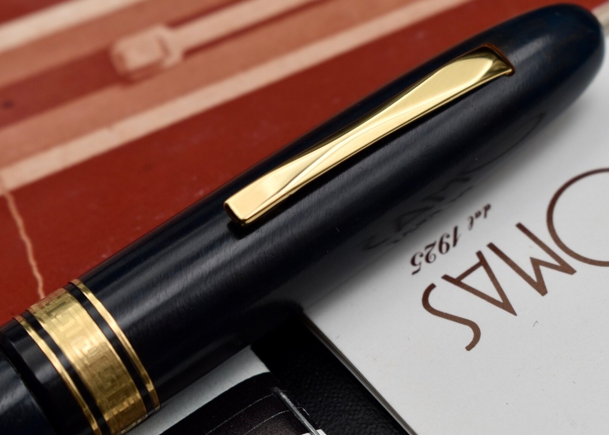 OMAS AM 87 Briarwood Blue Fountain Pen 14k 585 Two tone F Nib Box