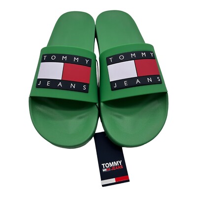 Men\'s Tommy Hilfiger Jeans Flag Pool Slide Sandals Green US Size 9 NEW IN BOX Men main image 2