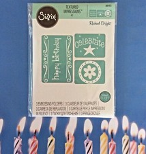 Sizzix Birthday 3 Embossing Folders Party Invitations Cards Textured Impressions