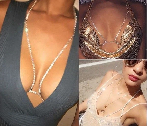 Sexy Body Chains for Women Rhinestone Bikini Chest Bra Chains Body Jewelry  Chain