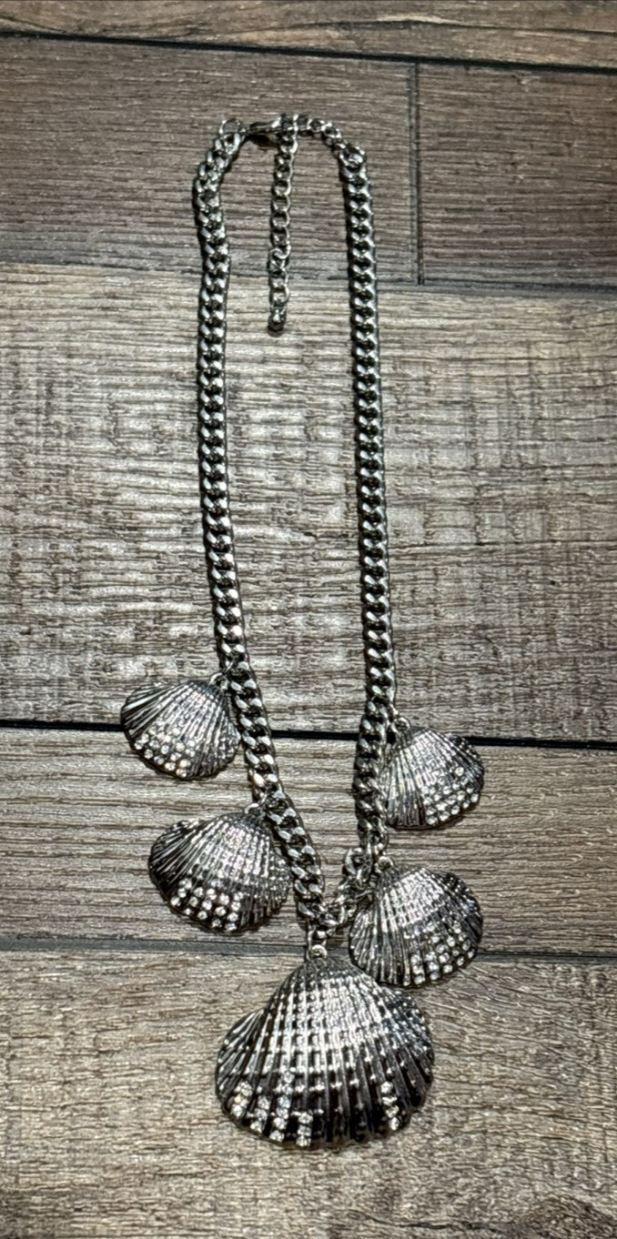 3 Silver Tone Statement Necklaces Shells Seashell… - image 6