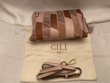 Vintage GILI Mixed Leathers Handbag Beige Brown Pink Shoulder Strap Storage Bag
