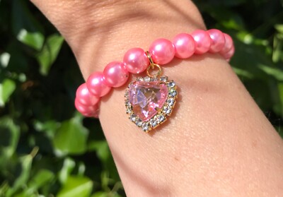 Herz Perlen Armband Rosa Rose Pastell Lolita Kawaii Viktorianisch Barock Romantisch 