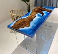 Epoxy Ocean Wave Resin Coffee Table Top, Center Wooden Modern Table Decor