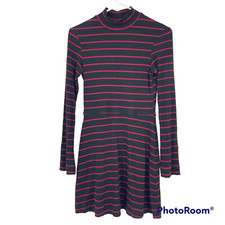 Reformation Thermal Dress Black Red Striped Stretch Mock Neck A-Line Mini Size M