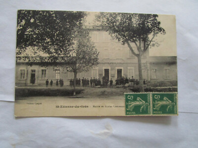Old postcard st etienne du gres the town hall and communal school