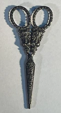 Antique Embroidery Scissors w/ Sheath foral motif 4" or 10cm