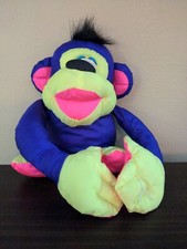 1984 Vtg Fisher Price 12" Chattering Chimps Purple Puffalumps Plush Monkey Nylon