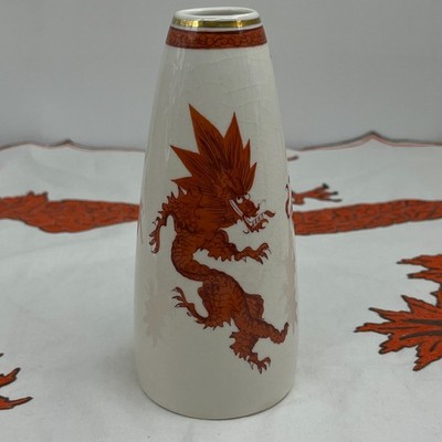 Porzellan Vase mit charmanter Krakelee-Glasur   Vintage-Unikat roter Drache Ming
