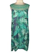 SOMA Size XL Shift Dress Green Blue Tropical Leaves Sleeveless
