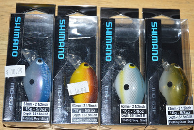 4 lures shimano macbeth shallow running squarebill crankbait 2.5'' assortment