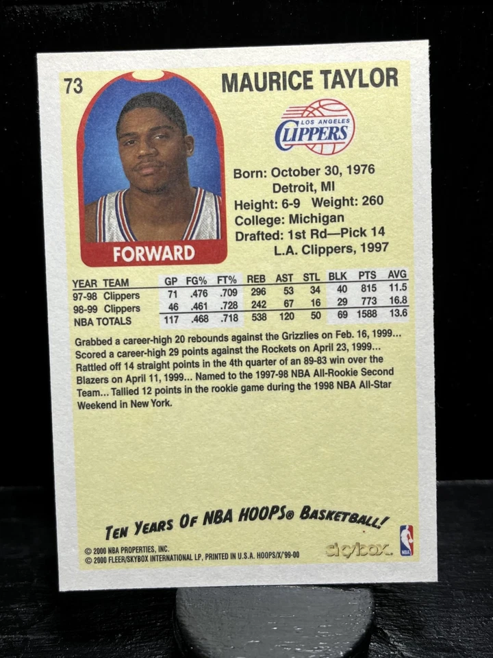 Maurice Taylor #73 1999-00 Hoops Decade Los Angeles Clippers - Image 2 of 2