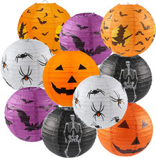 10PCS Halloween Paper Lanterns, Hanging Jack-O'-Lantern Spider Skeleton 10 Inche