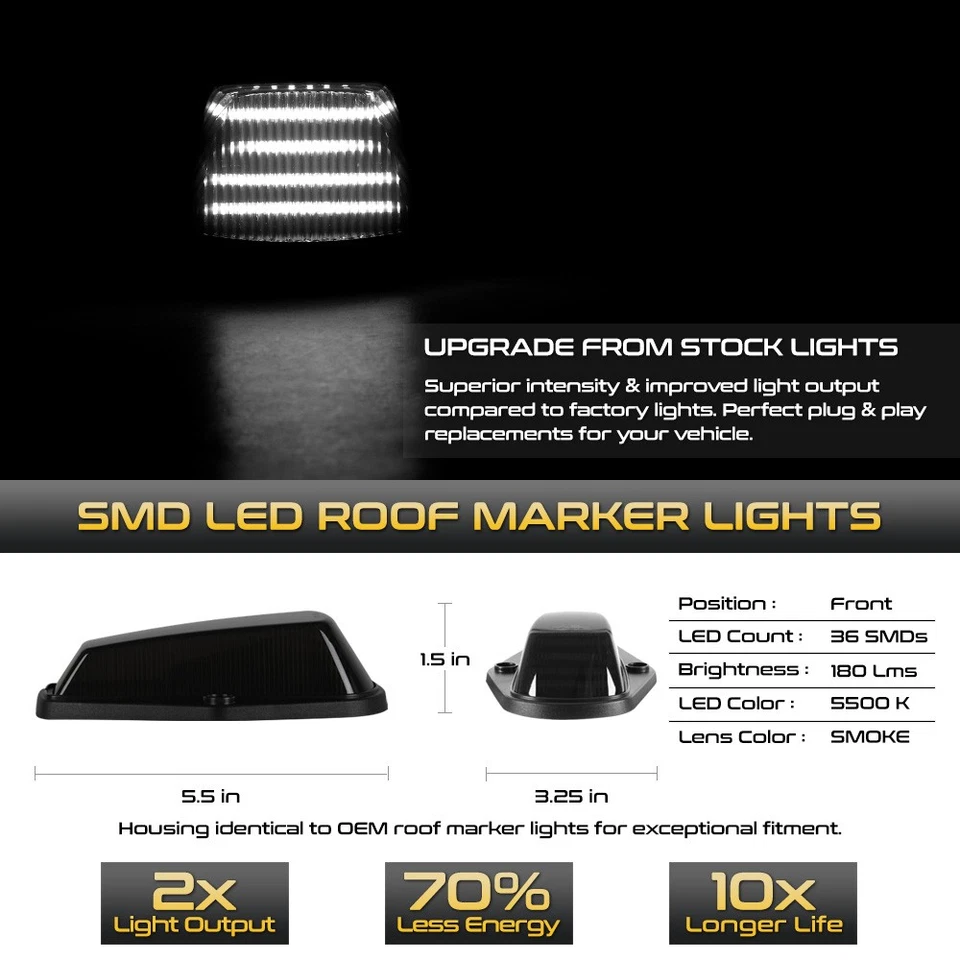 5PC White Smoke LED Roof Cab Clearance Lights For 1984-1996 F-150 F-250 F-350 Foto 2 de 4