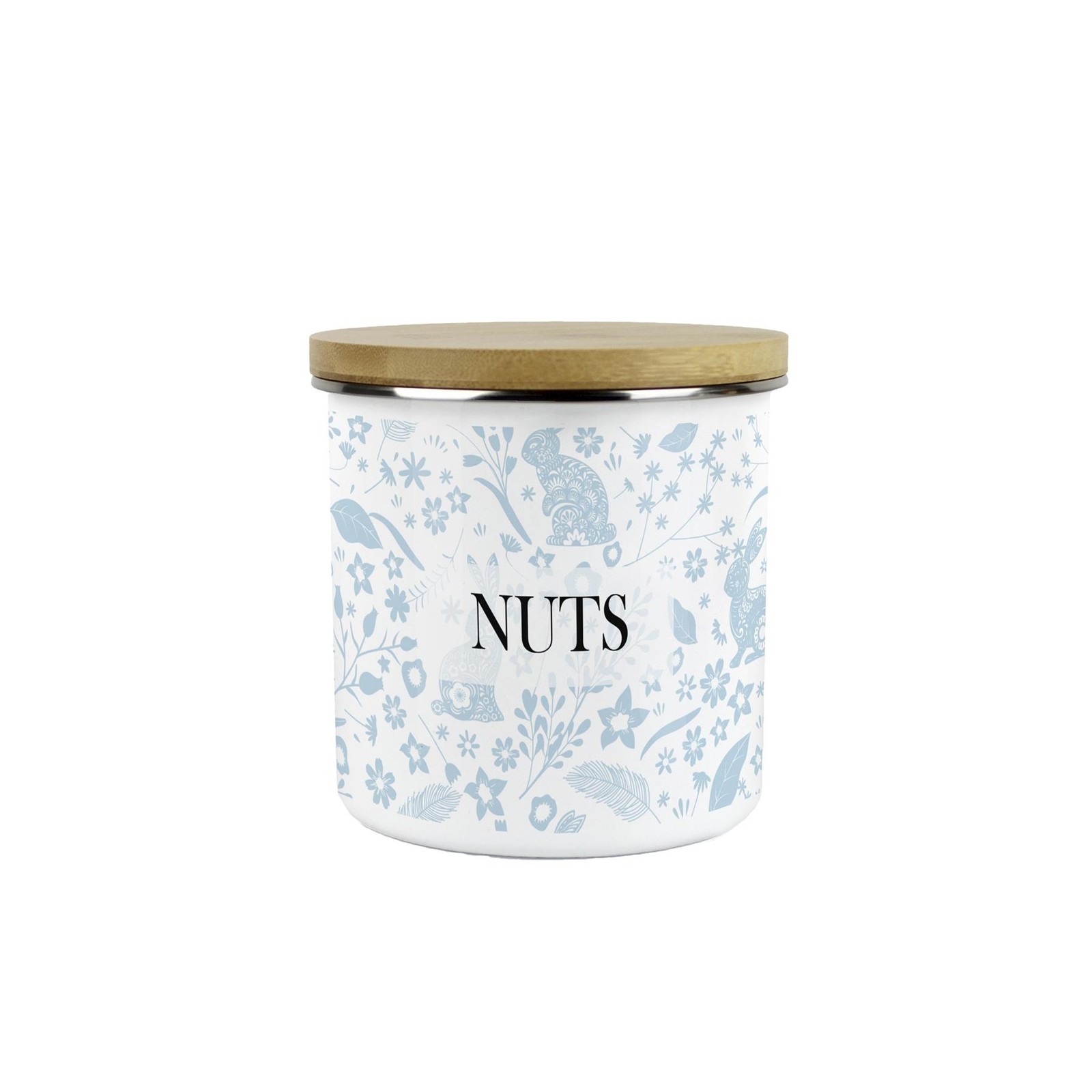 Wild Rabbits Nuts Canister - Blue Enamel Kitchen Snack Storage Gifts