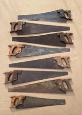 BULK Lot of (8) Antique Vintage Warranted Superior HAND SAWS 22"-26" blade