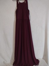Womens Bridesmaid Prom Dress Size Wine Long Chiffon High Neck sz 8 (295)