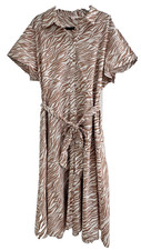 BN FINERY FAWN & CREAM COLLARED ANIMAL PRINT SHORT SLEEVED COTTON SHIRT DRESS 20