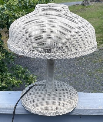 RARE Antique Arts & Crafts - Deco Lloyds Loom White Wicker Nursery Lamp 1920s