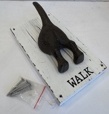 Mud Pie Whimsical WALK Dog Leash Hanger Wall Hook Cast Iron Puppy Tail Farmhouse