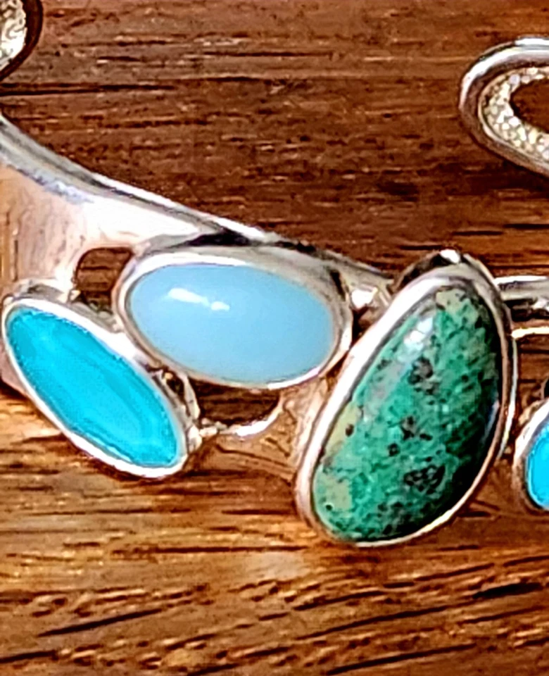 WHITNEY KELLY Sterling Silver Turquoise Chrysocolla Chalcedony Cuff Bracelet - Image 3 of 4