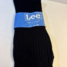 VTG Socks NOS Lee Men Anklet 10-13 Mercerized Cotton, Nylon Black Dressed Socks