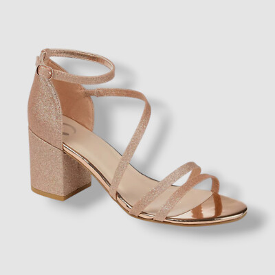 Journee Collection Women's Rose Gold Bella Glitter Strappy Dress Sandals Size 9