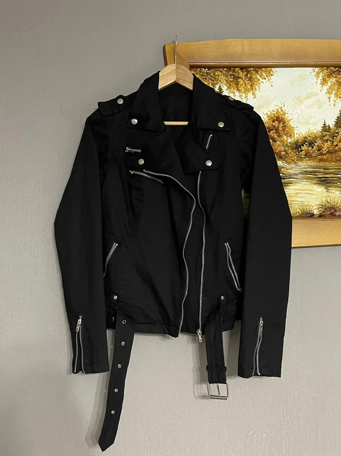 Giacca nera Tripp Nyc cotone biker stile Rick Owens Y2K gotico avant garde