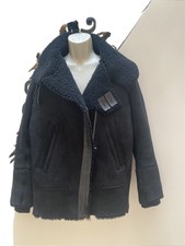 New 2700$ Iro Black Shearling Biker Style Jacket Coat Size 38/m Contrast Trim