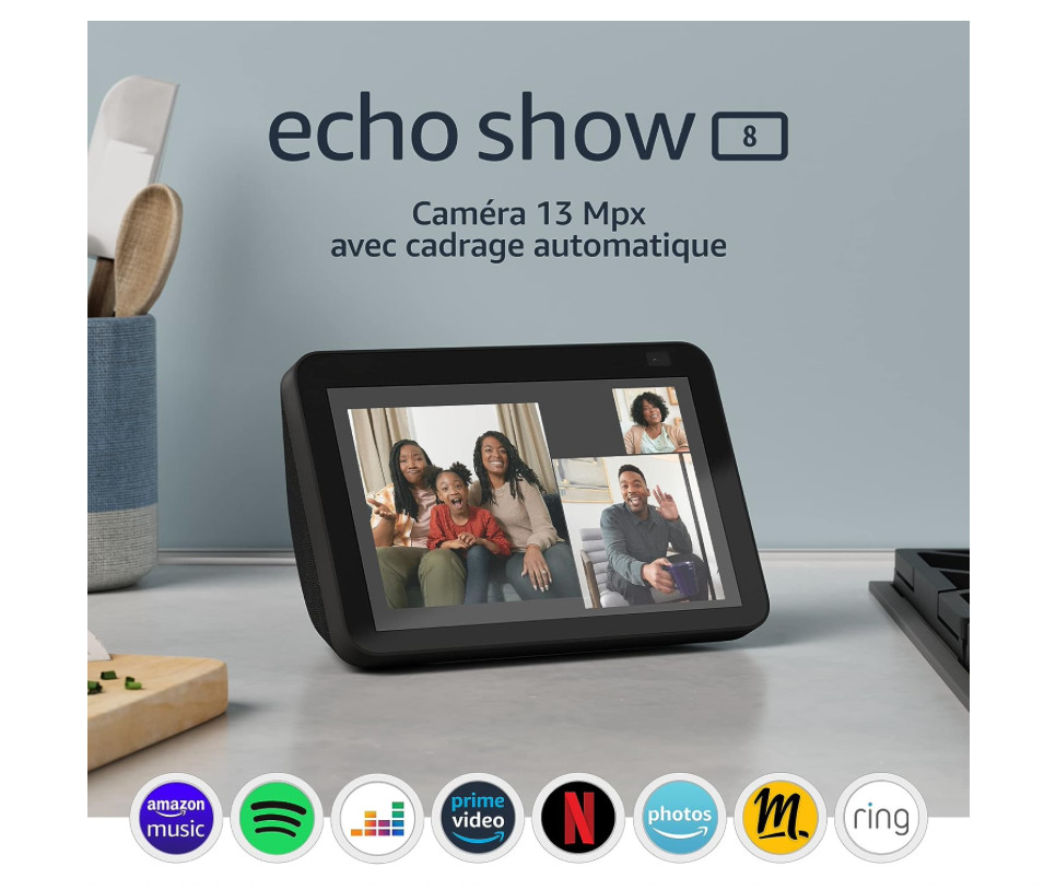 Echo Show 8 hub connecté avec caméra pour surveiller la maison et guider le quotidien